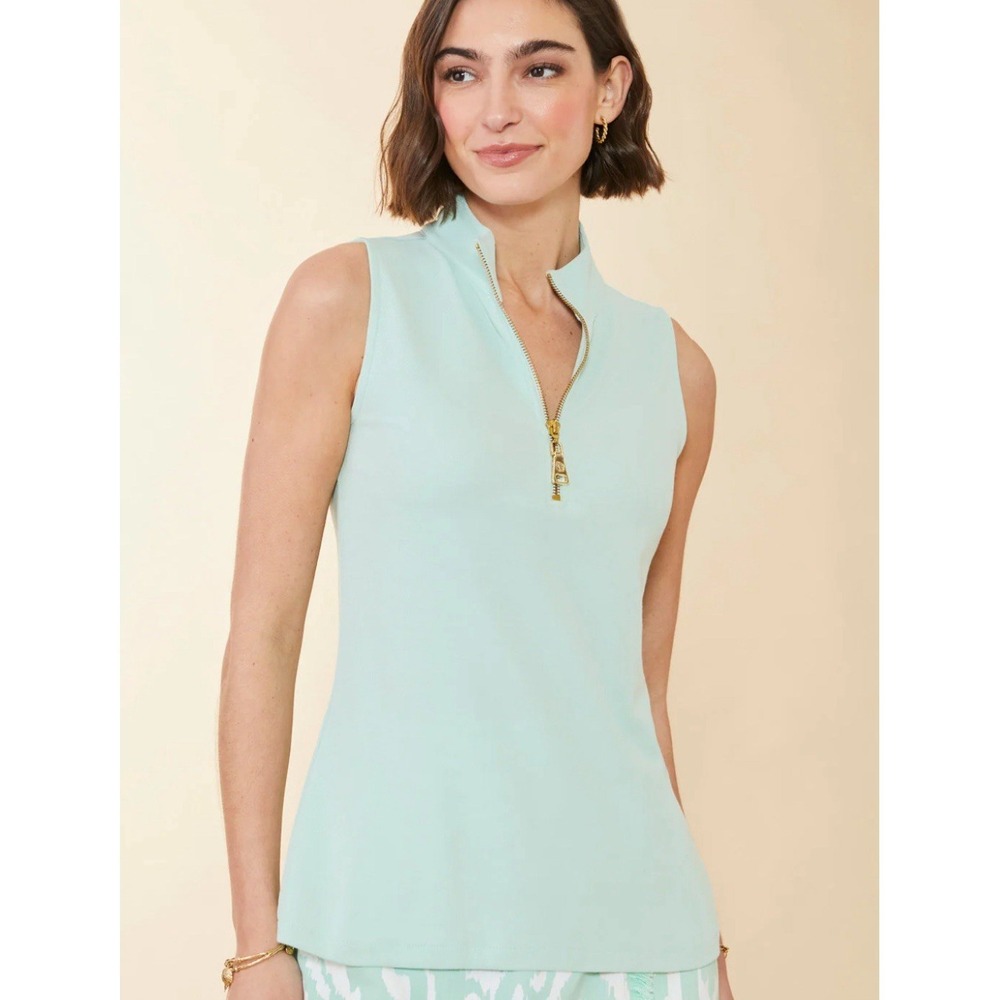 SPARTINA 449 Serena Half-Zip Sleeveless Peruvian Cotton Top Small Sea Foam Green